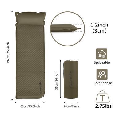 Килимок самонадувний одномісний з подушкою Naturehike CNK2300DZ014, 3 см