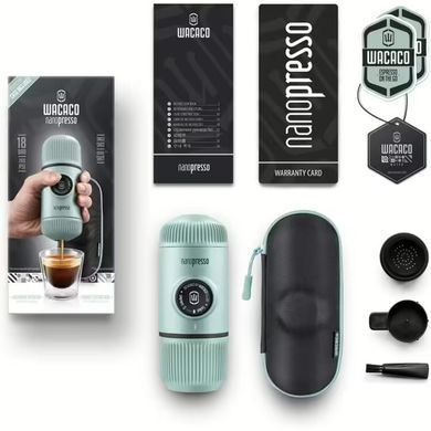 Портативная эспрессо-кофеварка Wacaco Nanopresso голубая с чехлом, механическая, для молотого кофе