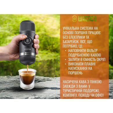 Портативная эспрессо-кофеварка Wacaco Nanopresso серая, механическая, для молотого кофе