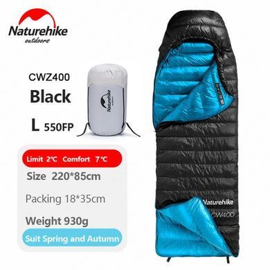 Спальник Naturehike CW400 NH18C400-D, L, черно-голубой