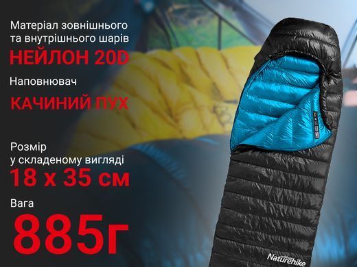 Спальник Naturehike CW400 NH18C400-D, L, черно-голубой